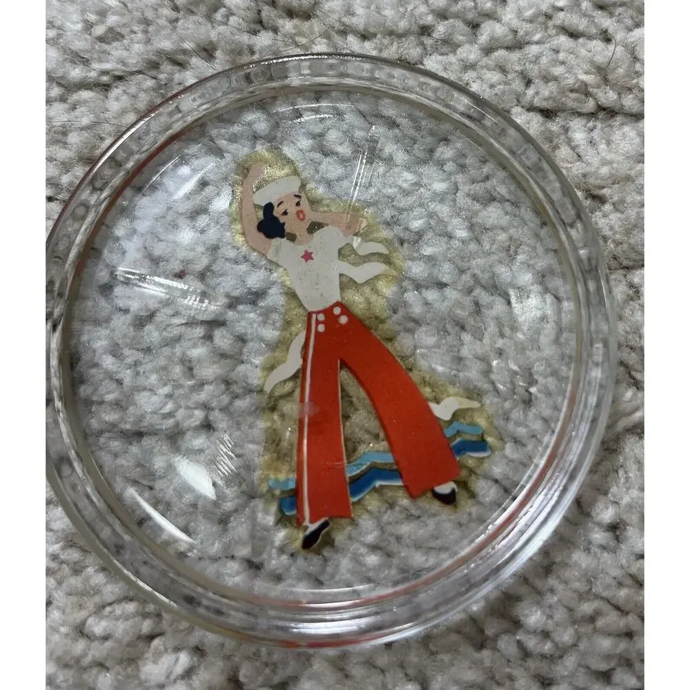 Vtg Set Of 4 Alberto Vegas Style 1940’s Glass Women In Sports Retro Coaster Set